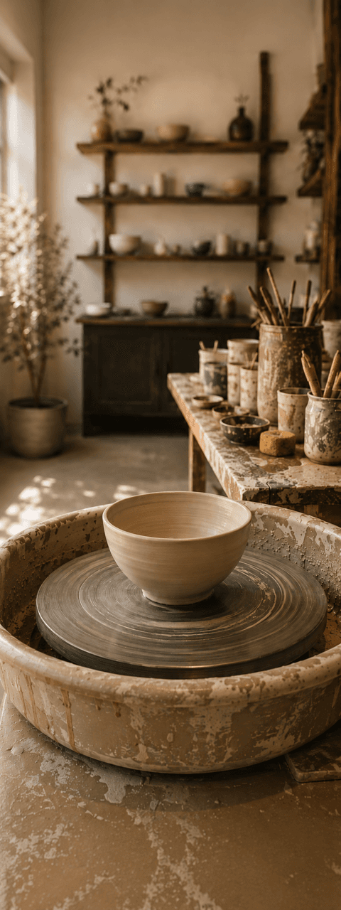 A ceramicist at work in the pottery studio